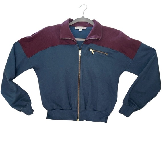 Spiritual Gangster So Fly Blocked Zip Up Jacket Colorblock Navy&Maroon/Plum*Flaw - Picture 7 of 11